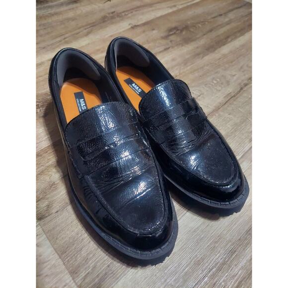 🎁 M&S Collection - Men's Size 7 1/2 Black Leather Slip-on Dress Loafers - NICE! - Picture 1 of 10